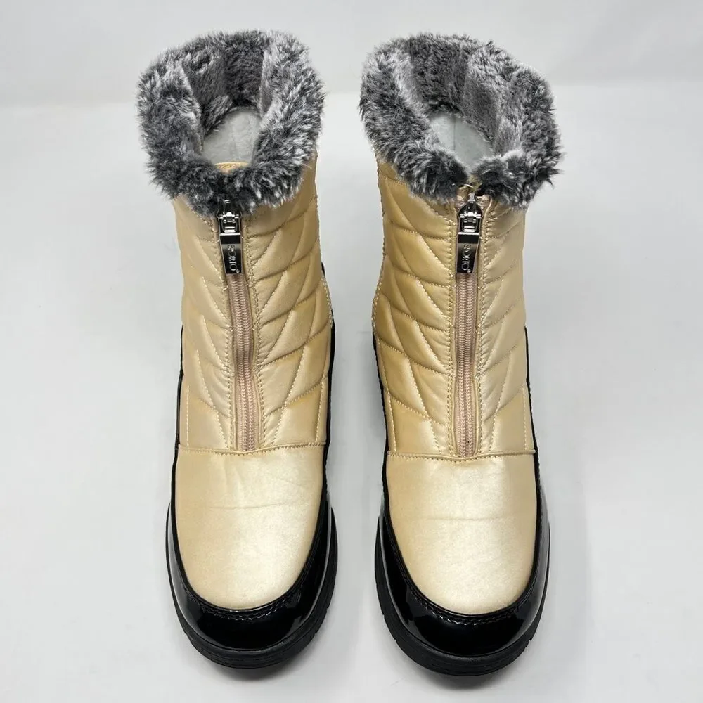 Sporto Esther Champagne Gold Quilted Nylon Zip Up Waterproof Winter Booties 9